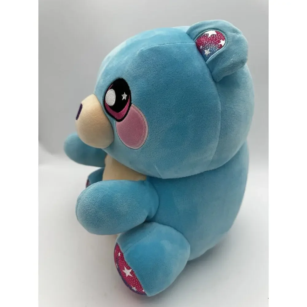Cute Blue Plush Teddy Bear Stuffed Animal Pink Eyes Galaxy Paws 11” Soft Toy